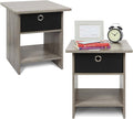 Furinno Dario End Table / Side Table / Night Stand / Bedside Table with Bin Drawer, 2-Pack, French Oak Grey/Black