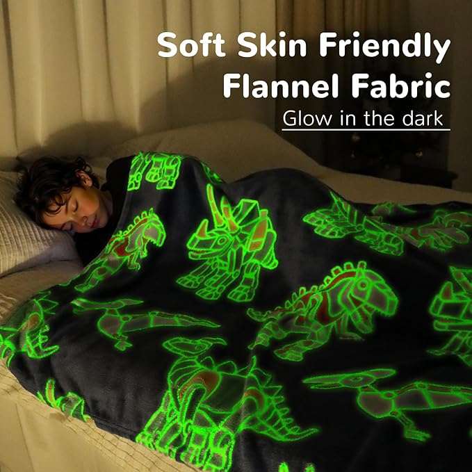 Dinosaur Blanket for Boys Kids, Glow in The Dark Dinosaur Blankets Birthay Easter Gifts for Boys, Dino Toys for Kids 2 3 4 5 6 7 8 9 10 11 12 Year Old Boy Gifts