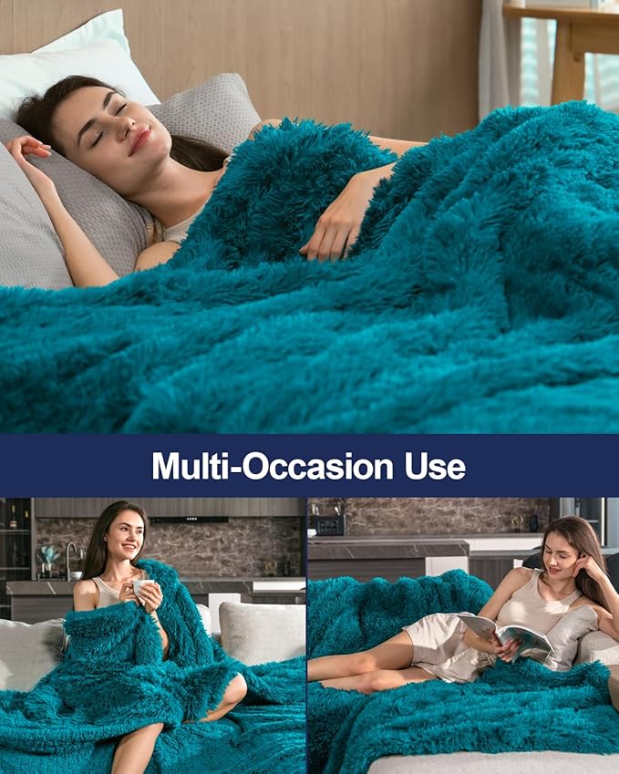 Pawque Sherpa Fleece Blanket Twin Size Teal Green - Faux Fur Fluffy Warm Plush Blankets for Bed, Cozy Thick Lightweight Reversible Decor for Winter Sofa Couch, 60x80 inches