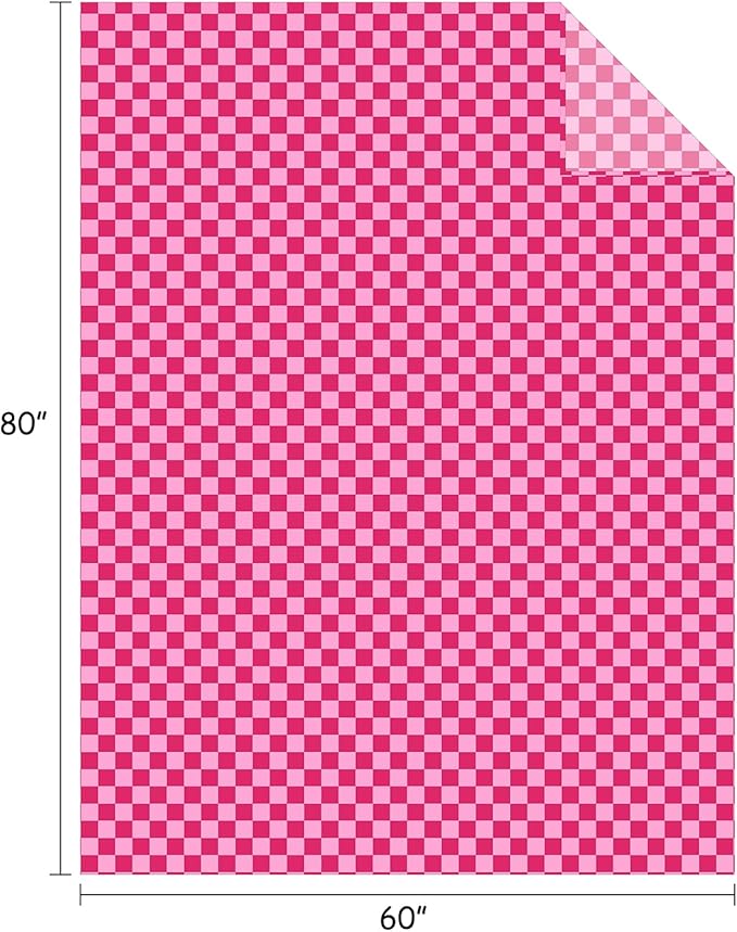 FY FIBER HOUSE Checkered Flannel Fleece Throw Blanket Soft Cozy Checkerboard Grid Print Chessboard Gingham Pattern Blankets for Bed Couch Sofa, 60"x80", Hot Pink
