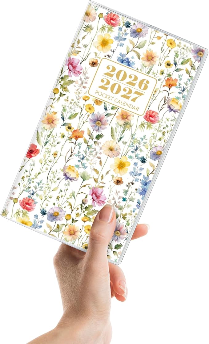 Pocket Calendar 2026-2027, Floral 2026-2027 Monthly Planner - 3.7" x 6.7" - Runs from January 2026 Until December 2027, 2026 Pocket Planner with PVC Cover for Student, Women, Office Supplies
