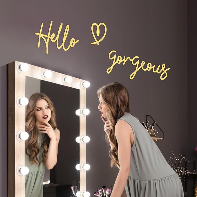 Bnesi Hello Gorgeous Heart Sign Wall Decor Gold Office Decor Modern Hello Gorgeous Elegant Metal Wall Art Decor for Bathroom, Bedroom, Lash room (Gold, Medium)