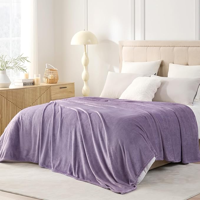 Hansleep Fleece Fog Purple Twin Blanket, Super Soft Flannel Fuzzy Plush Cozy Blanket for All Seasons, Fog Purple, Twin 60x80 Inches