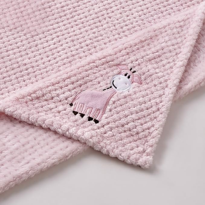 CREVENT 2Pcs 30''X40'' Cute Cozy Fluffy Warm Baby Blankets for Infants Toddlers' Bedding Crib Cot Stroller - Giraffe + Elephant