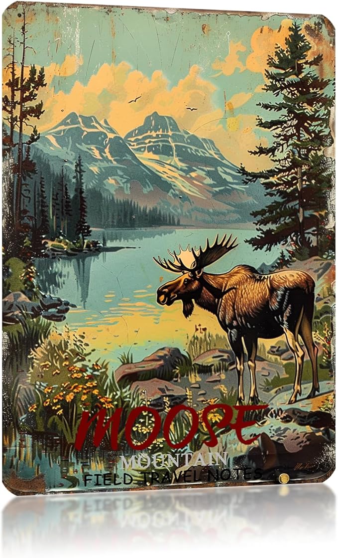 snowsun Moose Mountain zoon Vintage Metal Tin Sign Aluminum Metal Signs Retro Metal Sign Bar Cafe Room Country Farmhouse Bathroom Family 8X12 Inch