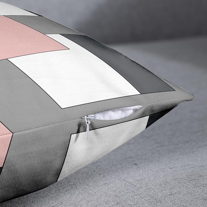 Emvency Set of 2 Pink Geometric Throw Pillow Cover Black Grey White Painting Abstract Checkered Design Decorative Pillow Case Modern Home Decor Standard Square 18x18 Inch Cushion Pillowcase