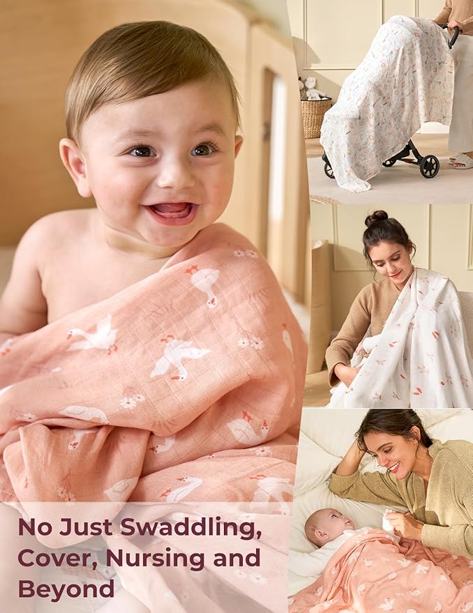 Momcozy Muslin Swaddle Blankets, 4-Pack Breathable and Skin-Friendly Receiving Blankets, Swaddle Blanket Shower Gifts & Baby Registry Essentials, Large 47"x47", Little Homestead