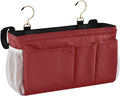 DOMIKING Wine Red Bedside Caddy for Dorm Bed Recliner Armrest Organizer with Hooks Haning Holders for Bunk Bed Headboards Rails