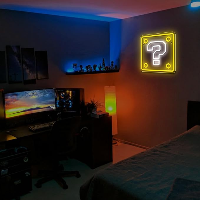 Question Block Neon Sign,Question Square Led Gamer Neon Light USB Powered Led Night Lights for Game Room Wall Decor,Man Cave,Teen Boy Room Decor,Gamer Gifts for Boys, Kids