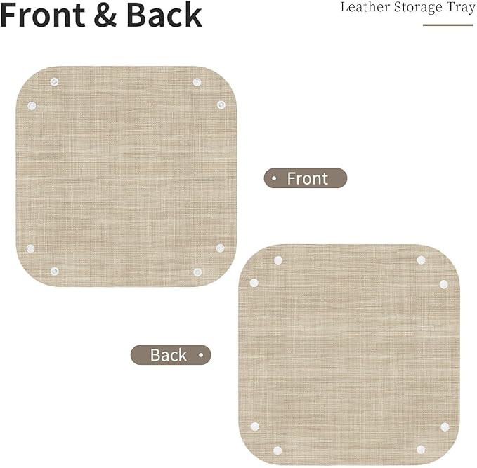 Light Beige Graident Texture Linen Valet Tray Leather Desktop Storage Organizer Bedside for Jewelry Keys Coin Candy
