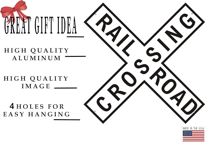 Rogue River Tactical Funny Metal Railroad Crossing XING Tin Sign, 12x12 Inch, Wall Décor
