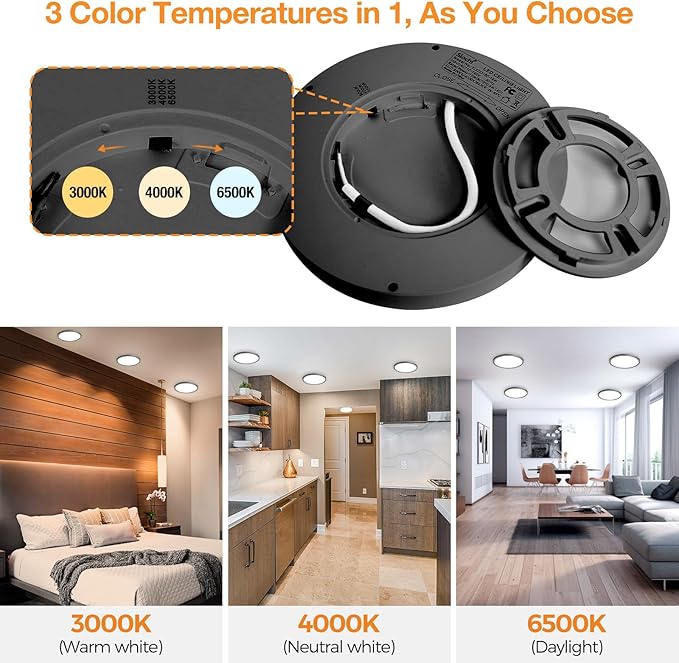 slochi 6 Pack Flush Mount Ceiling Light, 3000K-4000K-6500K Ceiling Light Fixture 7.5Inch, Ultra Thin Round White Flat led Lights for Bathroom Hallways Closet Laundry Bedroom Kitchen