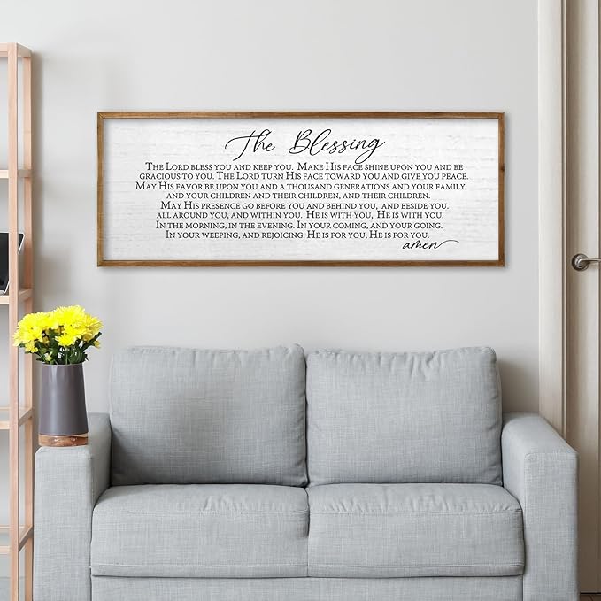 TQianJiang Christian Inspirational Quote Wall Decor The Blessing May The Lord Bless You Sign Scripture 40"×15" Home Bible Verse Positive Sayings for Catholic Living Room Religious Wall Art (Wood)