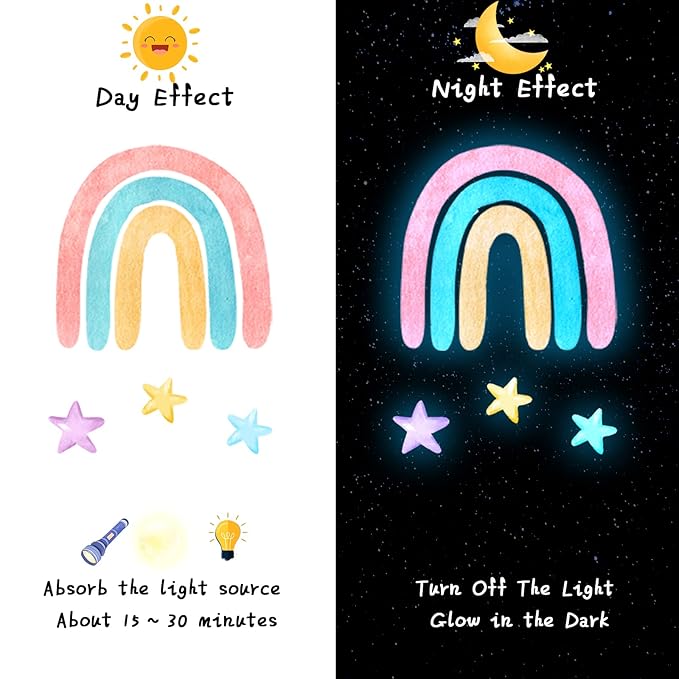 Epakh Rainbow Wall Decor Stickers Small Rainbow Decal Watercolor Heart Star Sun Wall Stickers Decor for Girls Boys Baby Bedroom Nursery(Luminous Blue)