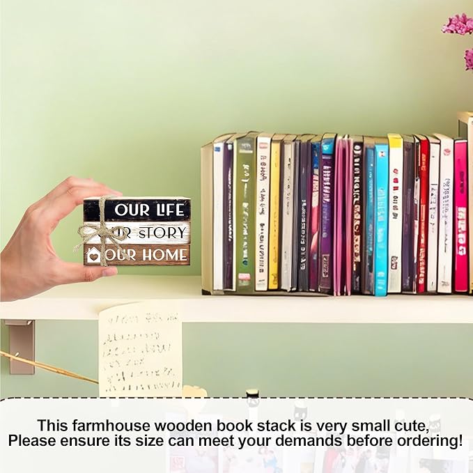 Decorative Books for Home Decor, Rustic Wood Book Stack for Table Decor, Our Life Our Story Our Home Decoration Books for Living Room Bookshelf, Farmhouse Stacked Books Decoration (L57)