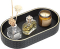 Hipiwe PU Leather Valet Trays Colognes Organizer Perfume Tray for Men, Modern Nightstand Bedside Storage Tray, Black Key Holder Bowl for Entryway Decorative Catchall Trays for Keys, Watch, Wallet