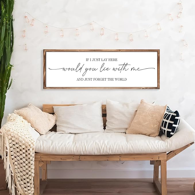 MODE HOME Farmhouse Bedroom Wall Art Above Bed with Title If I Just Lay Here Would You Lie With Me, Large Framed Wall Sign for Master Bedroom Wall Decor, Rustic Wall Art for Home Decor 42 x 15 Inch