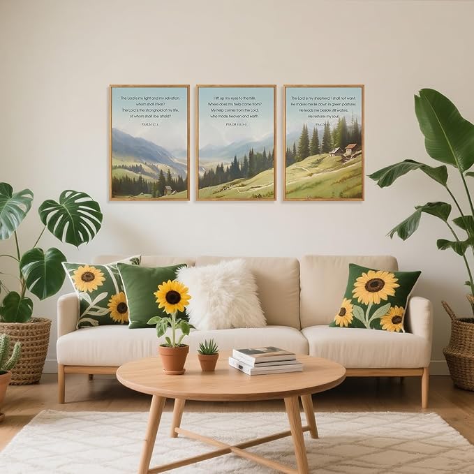 CHDITB Spiritual Scripture Framed Canvas Wall Art, Neutral Bible Verse Psalm Wall Decor, Forest Mountain Wall Painting, vintage Faith Based Uplifting Prints for Home Church Prayer Room Decor 12”x16”x3