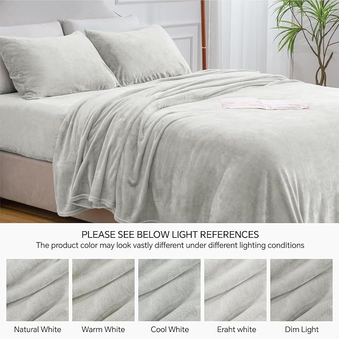 BEDELITE Flannel Sheets Twin Size Light Grey - Super Soft Fleece Sheets Set Fluffy Extra Plush, 3 Piece(Include Fitted Sheet, Flat Sheet, 1 Pillowcase)