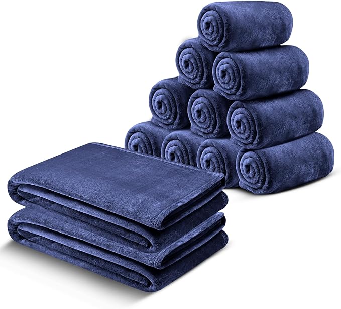 IR Imperial Rooms Fleece Blanket 12 Pack Twin Size 60x80 Inches - Super Soft Fluffy Throw Blanket for Sofa and Bed - Warm and Cozy Lightweight 400 GSM Microfiber Bed Throws Blankets (Twin, Navy)