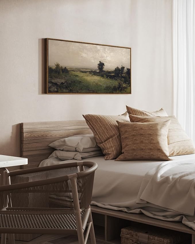 InSimSea Extra Large Framed Vintage Wall Art, Living Room Country Farmhouse Decor, Wilderness Landscape Paintings, Canvas Prints, Retro Scenery Long Picture for Bedroom Above of Bed,24x48inch