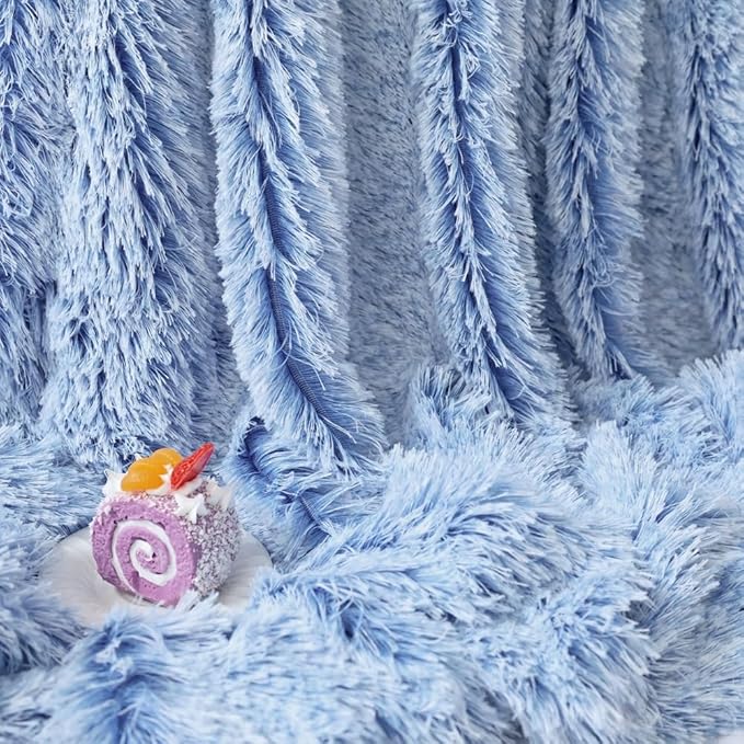 Plush Super Soft Blanket Bedding Sofa Cover Furry Fuzzy Fur Warm Throw Qulit Cozy Couch Blanket for Winter (51"x63",Blue and White)