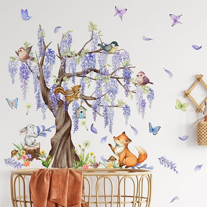 TUOKING Wall Stickers Decor,Removable Purple Tree Wall Murals Peel and Stick Modern Wall Art Decal Home Decor for Kitchen,Bedroom,Living Room(MS2453-KL)