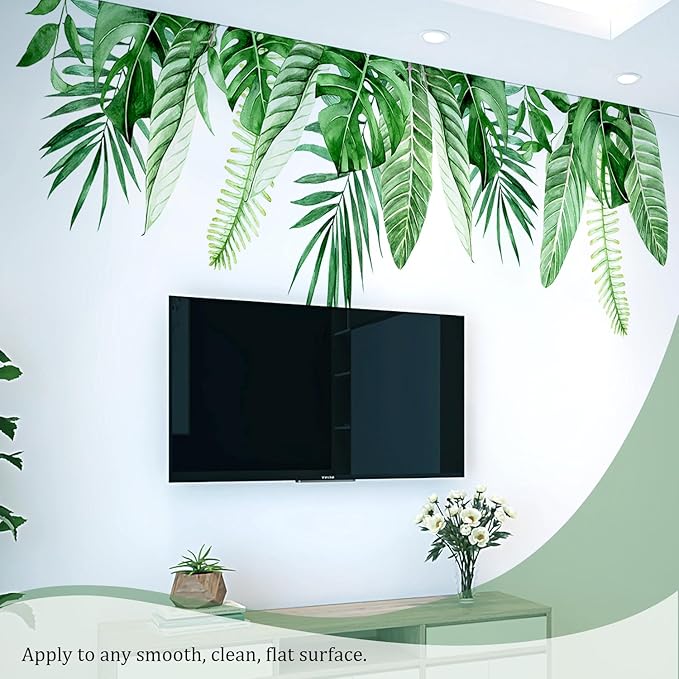 Hanging Plants Leaves Wall Decals Peel and Stick, Large Floral Flowers Wall Stickers, Removable Vine Home Decor Art for Bedroom Living Room Classroom Office