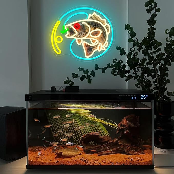 Fishing Neon Sign, Dimmable Fishing Hook Lights Neon for Wall Decor, Fishing Themed LED Neon Light Sign for Fishing Lovers Fishing Gear Store Man Cave Yacht Party Coastal Kitchen Bedroom Boy Presents (Fishing printing)