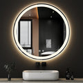 Sweetcrispy 36-Inch Round LED Bathroom Backlit Mirror with Lights, Circle Vanity Mirror with Anti-Fog, Dimmable, 3-Color Light, Memory Function, Tempered Glass