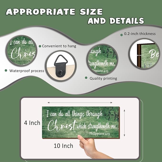 ZONWUTHY 4 Pieces Bible Verses Wall Decor Green Bathroom Decor Christian Signs Religious for Home Motivational Prayer Wall Art for Living Room Office Bedroom Bathroom(Green,10x4)