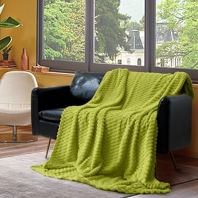 Vessia Flannel Fleece Twin Size Blanket(60x80 inch), 3D Jacquard Green Fuzzy and Warm Blanket for Couch,Sofa,Bed,Chair, 300GSM Super Soft Touch Cozy Lightweight Bed Home Decor for All-Season