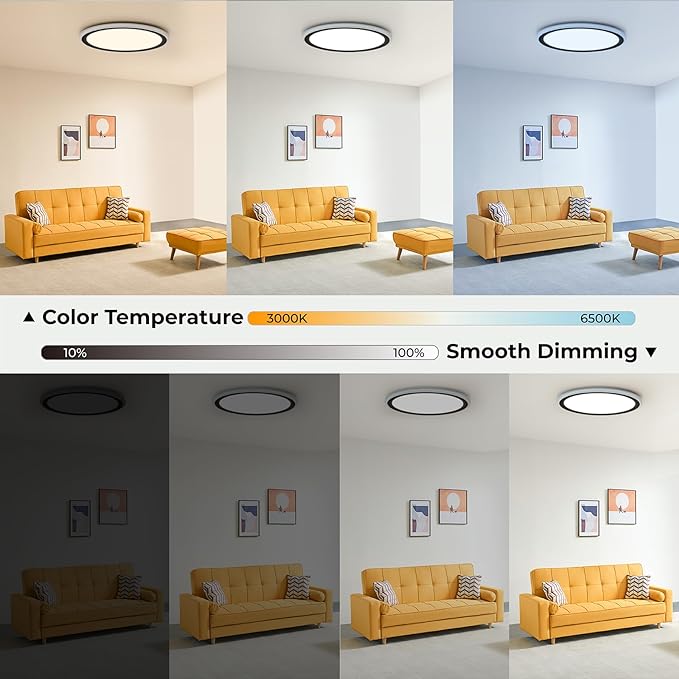 BLNAN RGB Led Flush Mount Ceiling Light with Remote Control, 13Inch 24W 2400LM 3000K-6500K Dimmable Color Changing Wired Light Fixture, Colorful for Bedroom Kids Room Party Festival, Black