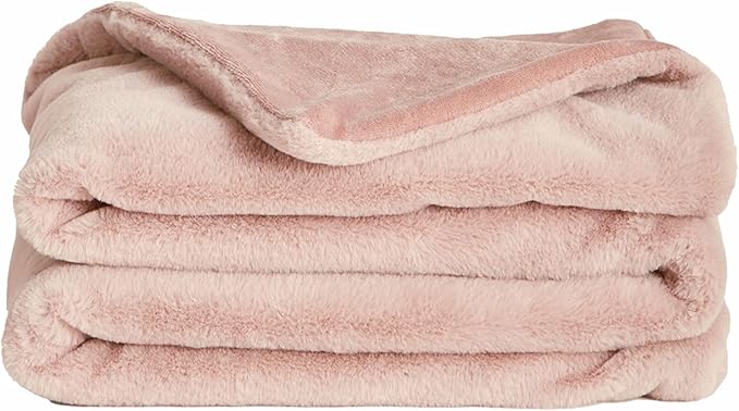 UnHide Lil’ Marsh Faux Fur Blanket - Lightweight, Soft Throw Blanket - Machine Washable - Ideal for Bed, Couch, or Reading Chair- Small (50" x 60") Rosy Baby