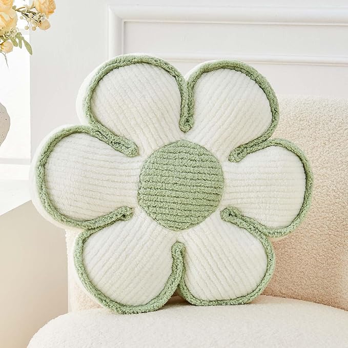 Kcvvcr Flower Pillow, Soft Flower Decorative Throw Pillow, Cute Daisy Flower Shaped Seating Floor Cushion Room Décor Plush Pillows for Sofa Couch Bed (13.7 Inch, White)