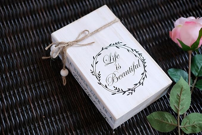 LIVDUCOT Decorative Books for Home, White Faux Books for Decoration, Rustic Farmhouse Display Wood Book Stack Coffee Table Decor Set of 2 (A Simple Life Is A Beautiful Life)