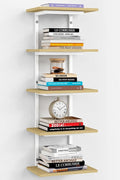 White and Natural Tiered Wall Shelf Unit, 5 Tier Display Floating Shelves, Deep Hanging Wall Shelving Unit for Living Room Plants TV, Bedroom Books, Office Décor (White and Natural Wood)