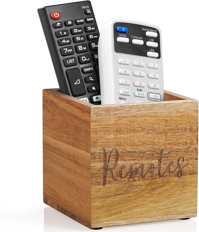DRASTAR Remote Control Holder, Wood TV Remote Holder, Remote Storage Caddy, Remote Control Organizer (Acacia, 1 Slot)