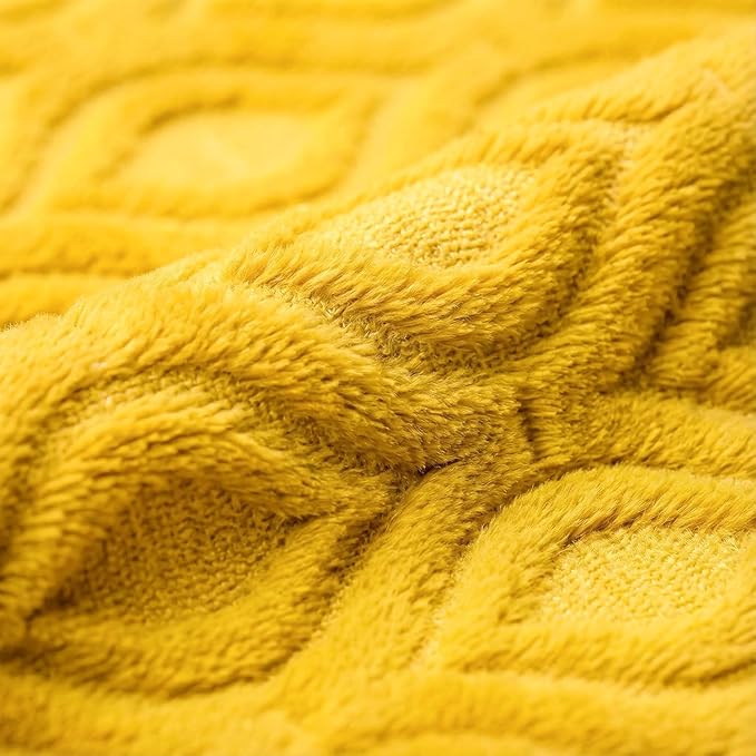 Horaldaily Solid Blanket Throw, Yellow Accent Farmhouse Neutral Square Euro Soft Fuzzy Plush Faux Fur Cozy Blankets for Couch Sofa Bed Lounging, Ideal Gifts for Kids Adults Wife Self, 50x60