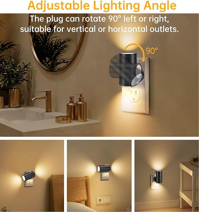 LED Night Lights Plug into Wall, Dusk to Dawn Sensor,5-300LM Adjustable Brightness, Soft White 3000K,Dimmable Night Lights for Kitchen,Hallway Bedroom,Stairs, 2 Pack