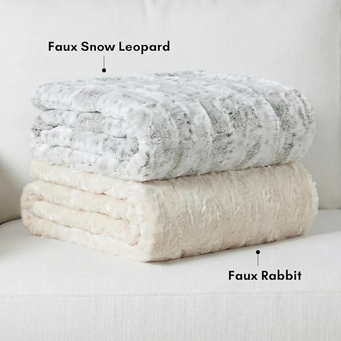 Americanflat Faux Fur Throw Blanket - Luxury 50x60 Extra Soft Plush Rabbit Fur, Reversible & Machine Washable Cozy Throw for Bed, Couch, Sofa, or Living Room Decor - Ivory, Cream, White