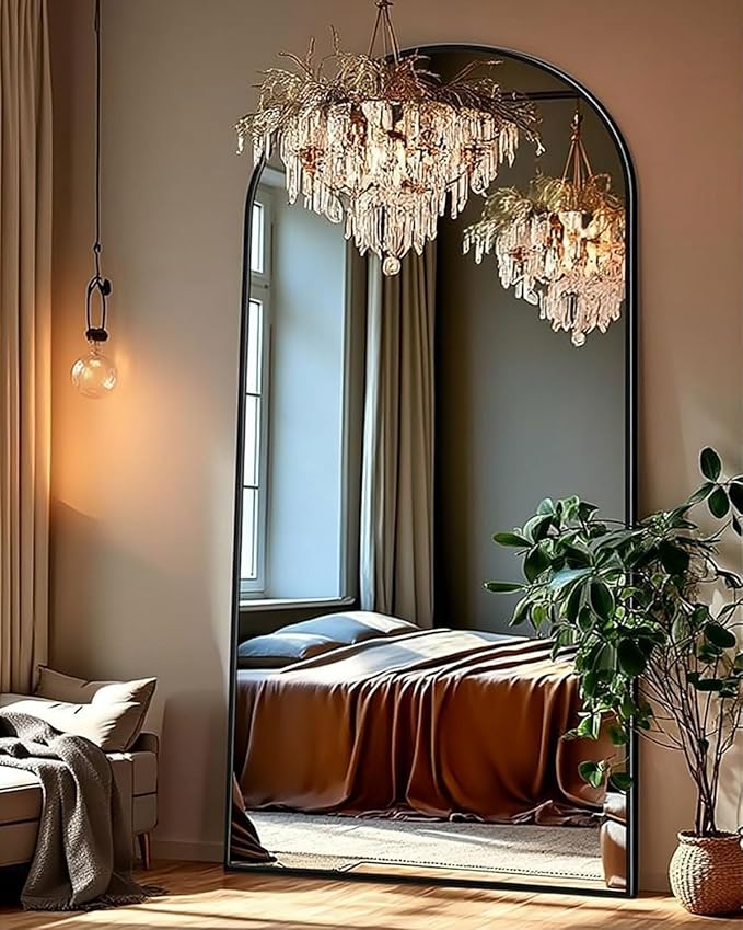 71x28 Inch Arched Floor Mirror - Full Length Black Standing Mirror for Bedroom, Living Room, Dressing - Tall Leaner Mirror with Arch Design, Wall or Free-Standing Decor