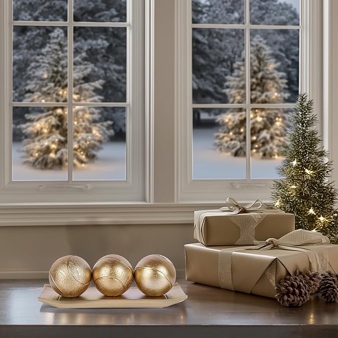 LCCCK Decorative Tray with Balls Set, Gold Decor Orbs TV Stand, Coffee Table Centerpiece, Elegant Orbs Decorative Balls for Dining Kitchen Console Fireplace Decor Centro De Mesa De Comedor