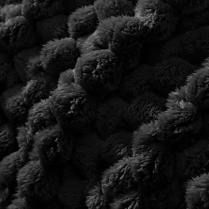 Whale Flotilla Queen Size Blanket for Bed with Jacquard Pattern, Fuzzy Soft Cozy Exquisite Blankets for All Season, Warm and Fluffy, 90x90 Inch, Black