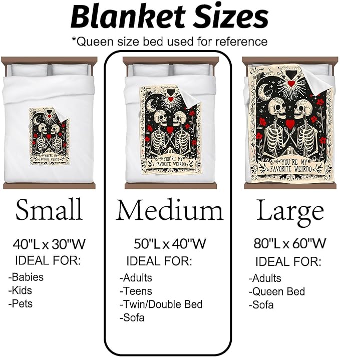 Gothic Skull Blanket Romantic Skeleton Couple Holding Heart Throw Blankets Lightweight Flannel Throws for Camping Couch Chair Office Bed Goth Halloween Home Decor Gifts for Adults,80x60inch