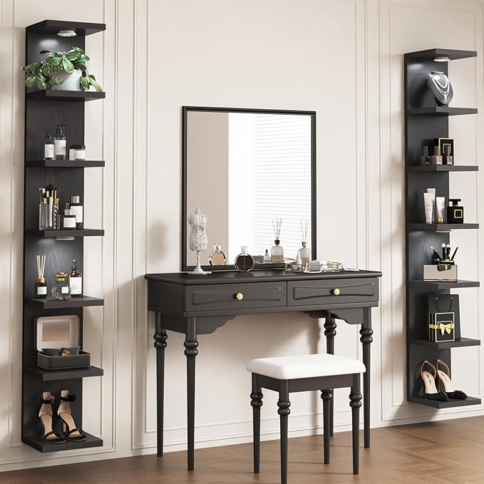Fixwal 7 Tier Wall Mounted Shelf Unit Black Floating Shelves with LED Lights Lack Wall Shelf for Home Decor Organizer Display