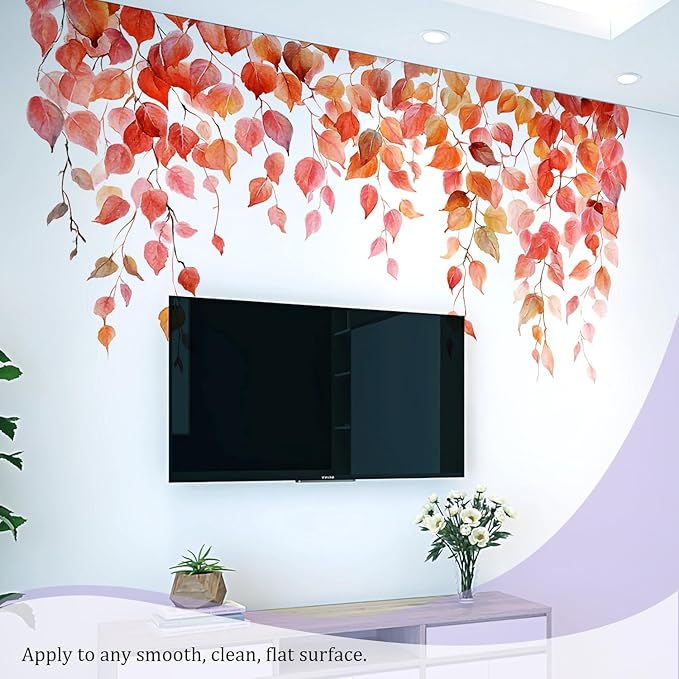 Autumn Leaves Wall Decals Peel and Stick, Large Leaves Vines Vinyl Wall Stickers, Removable Vine Home Decor Art for Bedroom Living Room Classroom Office