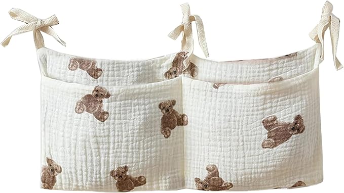 Bedside pouch for storing baby bottles and blankets - Bedside storage bag for organizing baby diapers - Gray