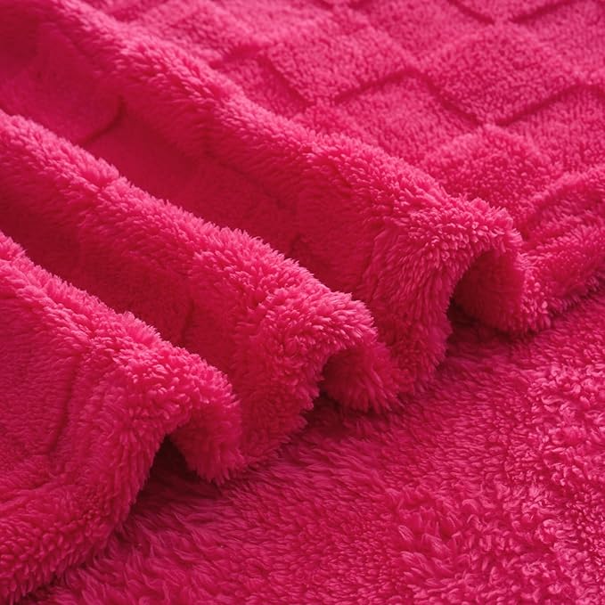 Hot Pink Fleece Throw Blanket 60”×80” for Couch Sofa Bed,Super Soft Cozy Plush Microfiber Flannel Blanket with 3D Checkered Design Lightweight for Adults,Woman,Girls
