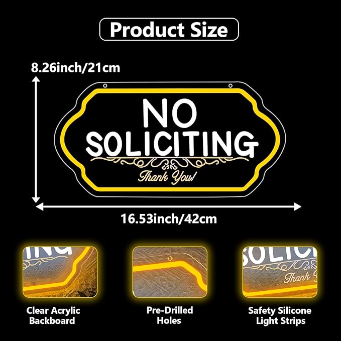 No Soliciting Neon Signs,No Soliciting Sign for House,Adjustable Brightness No Trespassing Led Sign for Outdoor Yard Sign for Home and Front Doors,Walls, Windows